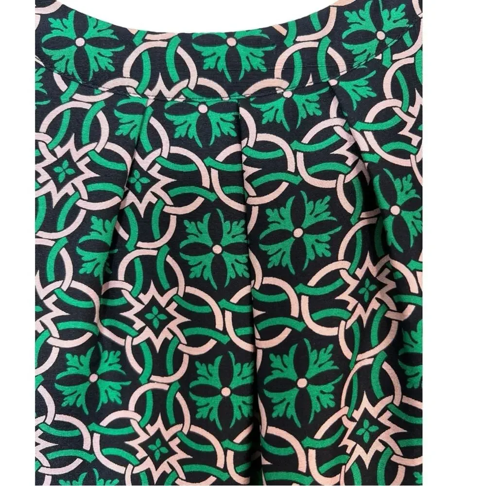 J. Crew Green Swoop Silk Dress Latticework Medallion